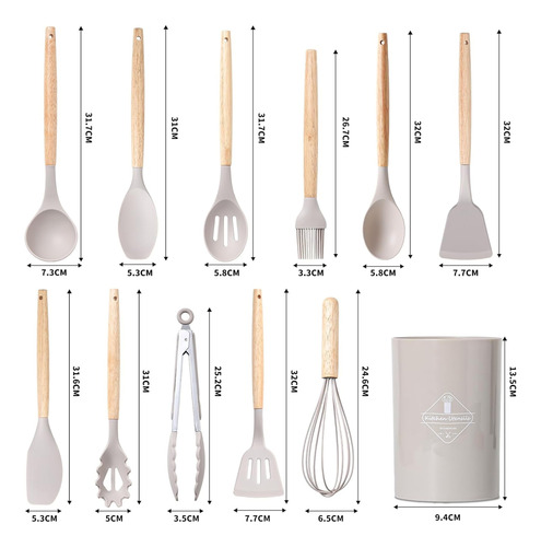Set Utensilios Kit X12 Silicona De Cocina Mango Madera 90493 - Image 15