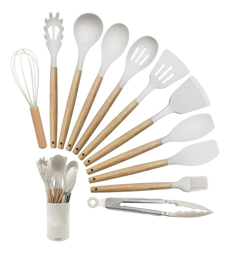 Set Utensilios Kit X12 Silicona De Cocina Mango Madera 90493 - Image 12