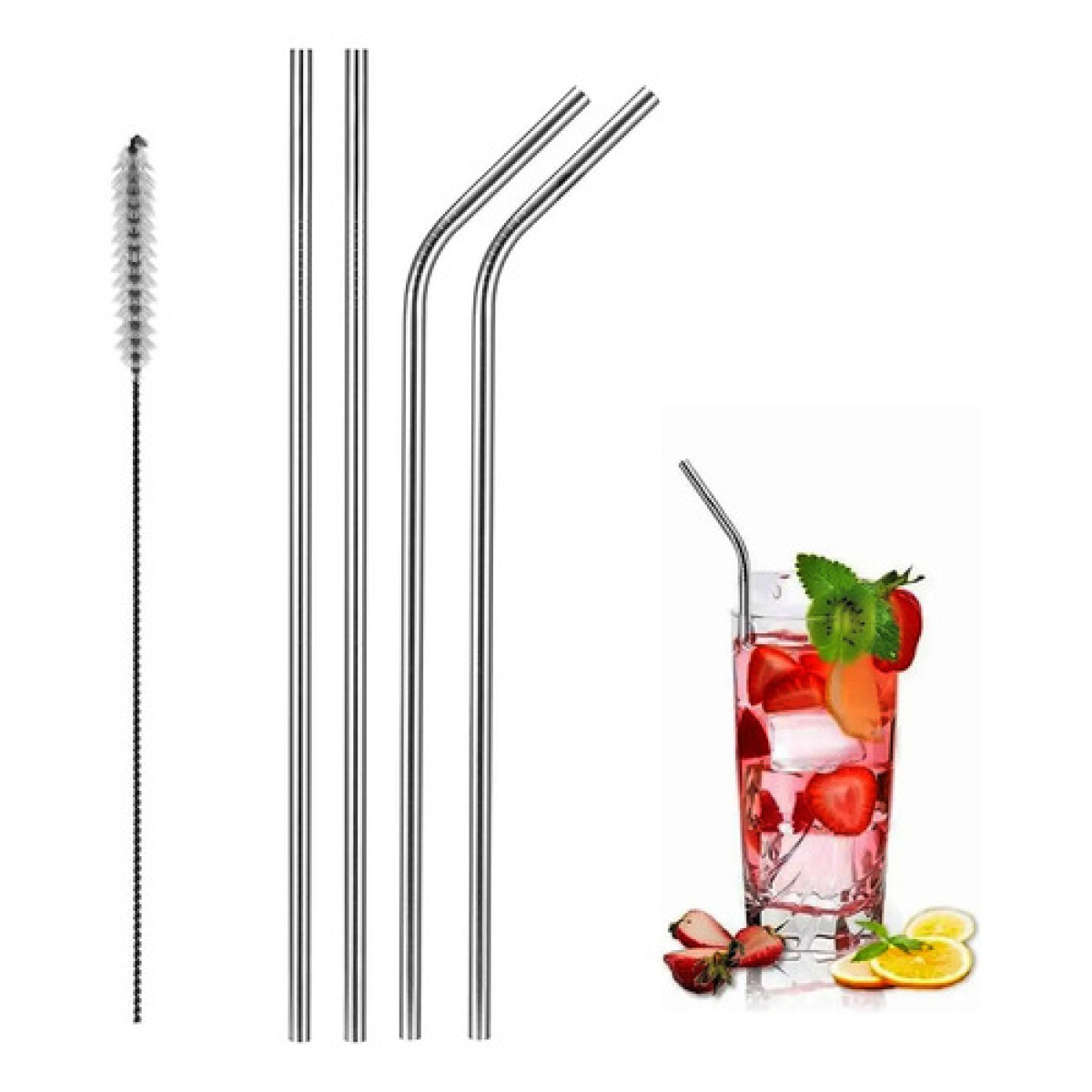 Sorbetes Reutilizables De Acero Inoxidable X 4 + Limpiador - Image 1