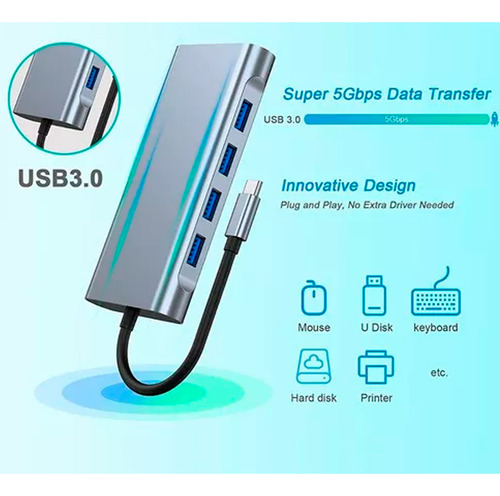 Switch 4k 11 En 1 Adaptador Hub Tipo C Hdtv Para Pc Tv Sw942 - Image 7