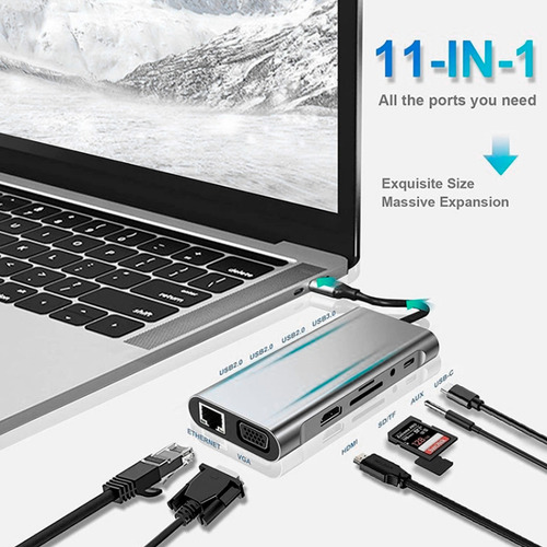 Switch 4k 11 En 1 Adaptador Hub Tipo C Hdtv Para Pc Tv Sw942 - Image 2