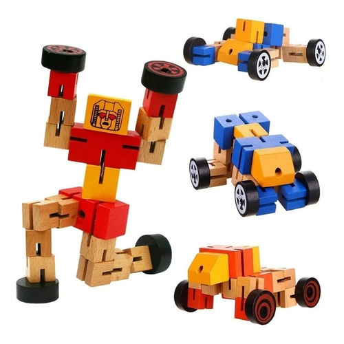 Transformer Robot De Madera Articulado Motricidad Con Ruedas