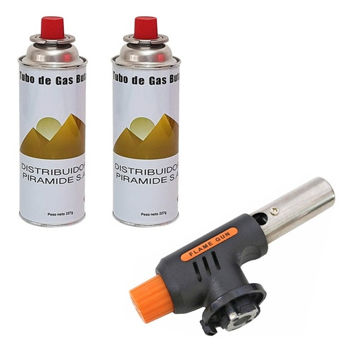 Combo 2 Mini Garrafa Gas Butano + 1 Soplete Flambeador