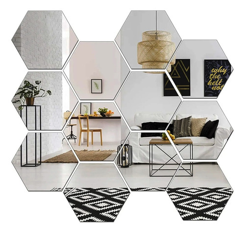 Espejos de acrílico adhesivos hexagonales 12 piezas