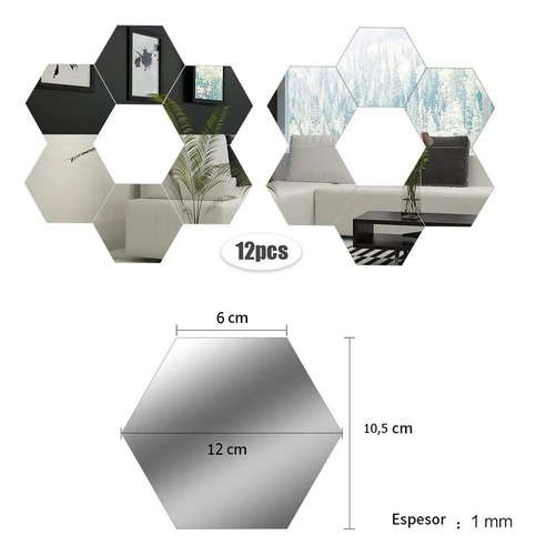 Espejos de acrílico adhesivos hexagonales 12 piezas - Image 6