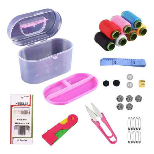 Set De Costura Costurero En Estuche Aguja Hilos Botones
