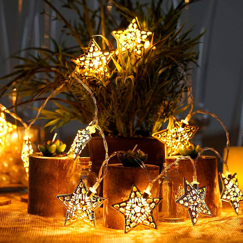 Guirnalda con luces led cálidas con forma de estrellas de metal 2,9 Mts 220v - Image 1