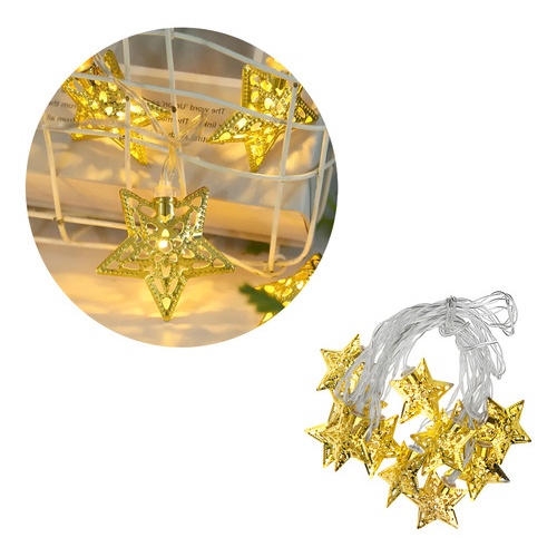 Guirnalda luz LED 10 estrellas cálidas de metal Est15