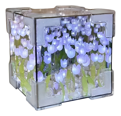 Lámpara cubo LED con tulipanes espejo 3D - Image 9