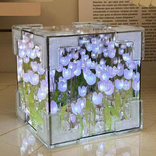 Lámpara cubo LED con tulipanes espejo 3D - Image 10