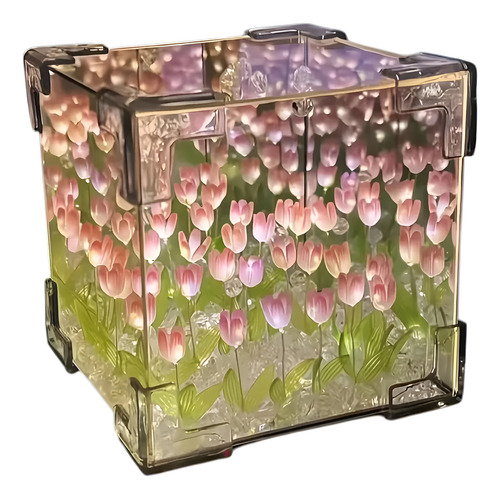 Lámpara cubo LED con tulipanes espejo 3D