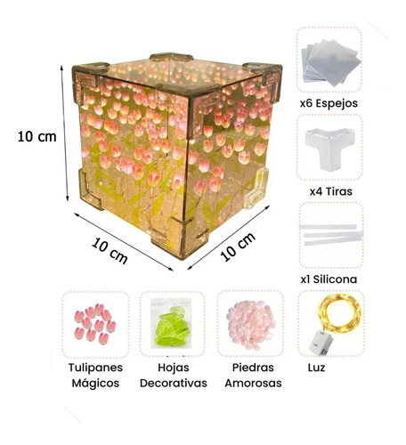 Lámpara cubo LED con tulipanes espejo 3D - Image 14