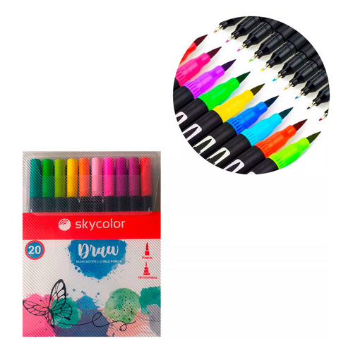 Marcadores Fibrones Doble Punta X 20 Colores Draw Jj-82620