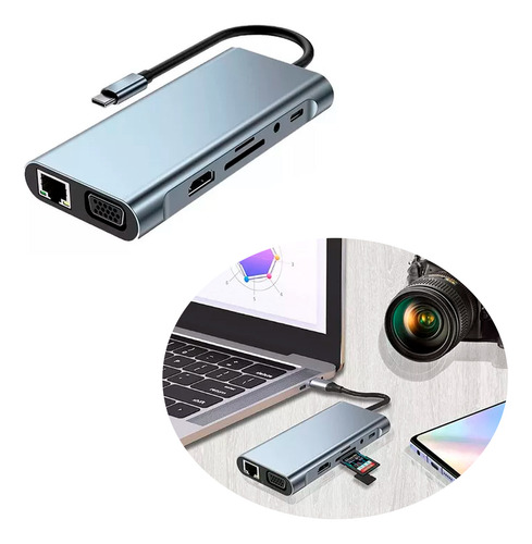 Switch 4k 11 En 1 Adaptador Hub Tipo C Hdtv Para Pc Tv Sw942 - Image 1