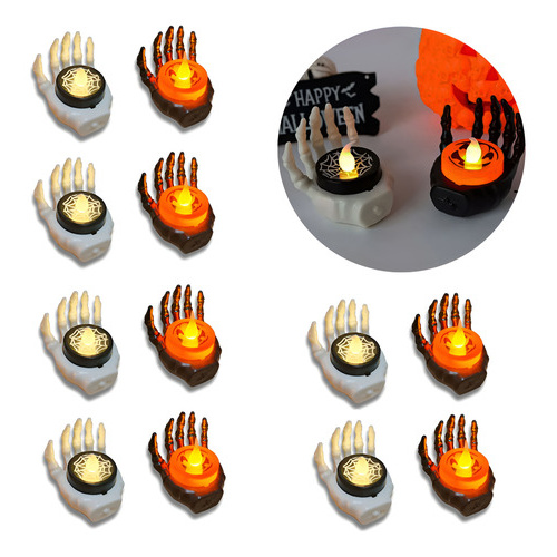 Velas manos de esqueletos X 12 LED Halloween Kkt8