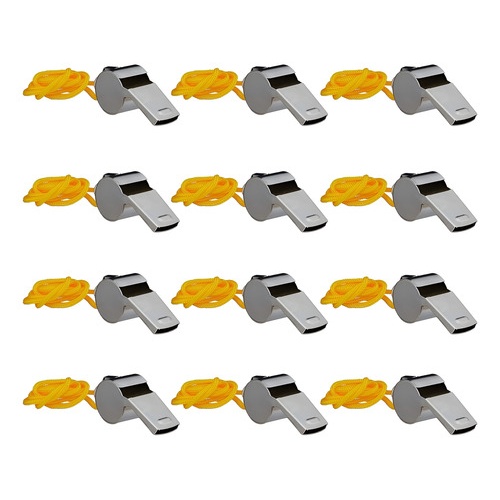 Silbato Arbitro Plateado De Metal Con Correa X 12 Unidades