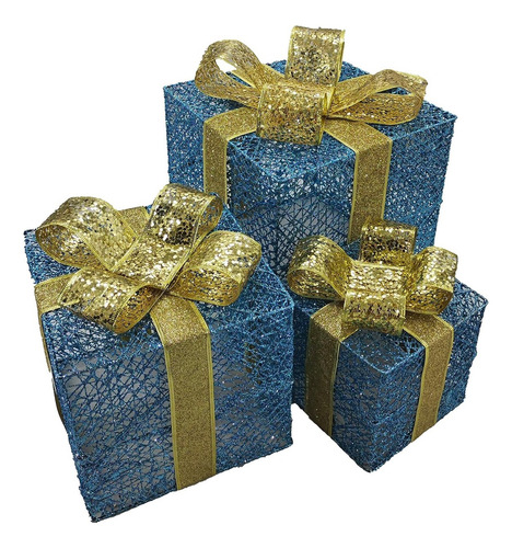 Set X3 Cajas Regalo Adorno Árbol Navidad Luz Led Calida 220v - Imagen 6