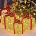 Set X3 Cajas Regalo Adorno Árbol Navidad Luz Led Calida 220v