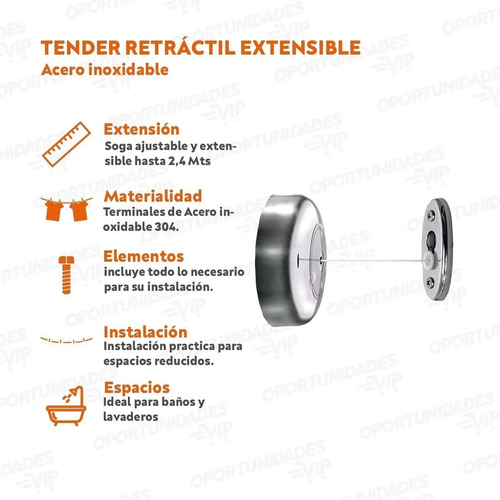 Tender de ropa retráctil extensible de metal cromado - Image 3
