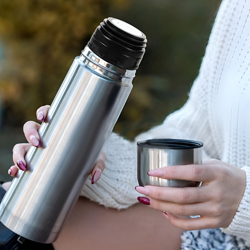 Termo Bala Acero Inox 1 Litro Tapon Matero Gris - Image 1