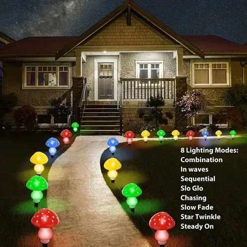 Guirnalda solar 8 hongos luces LED multicolor M0502 - Imagen 3