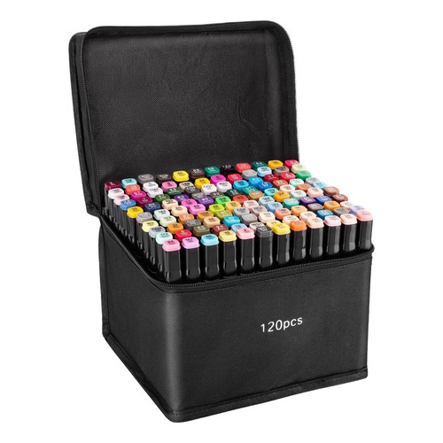 Marcadores fibrones doble trazo de 120 colores en estuche Ks1004