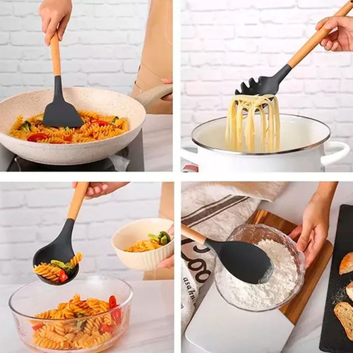 Set Utensilios Kit X12 Silicona De Cocina Mango Madera 90493 - Image 27