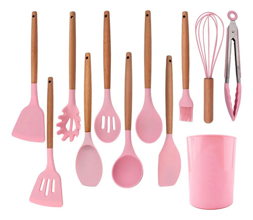Set Utensilios Kit X12 Silicona De Cocina Mango Madera 90493 - Image 21