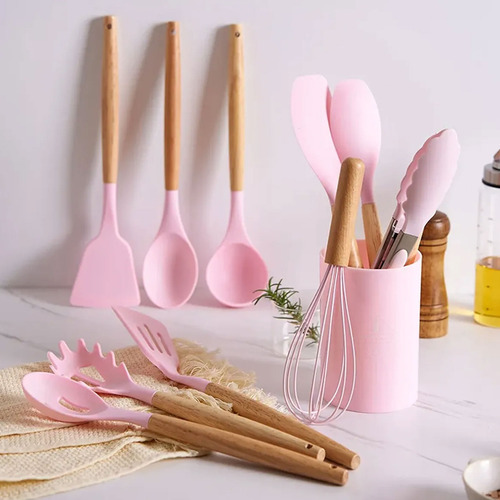 Set Utensilios Kit X12 Silicona De Cocina Mango Madera 90493 - Image 22