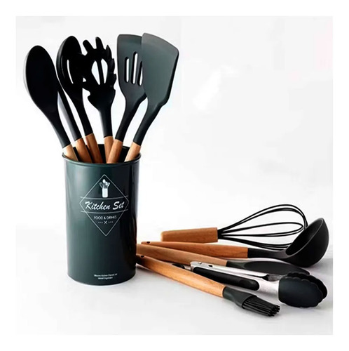 Set Utensilios Kit X12 Silicona De Cocina Mango Madera 90493 - Image 26