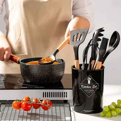 Set Utensilios Kit X12 Silicona De Cocina Mango Madera 90493 - Image 28