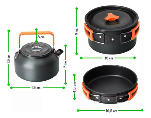 Juego de ollas camping senderismo 3 en 1 con tetera Gt-308 - Image 7