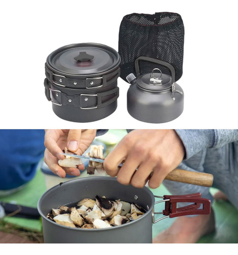Juego de ollas camping senderismo 3 en 1 con tetera Gt-308 - Image 5