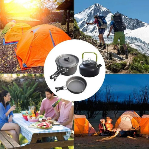 Juego de ollas camping senderismo 3 en 1 con tetera Gt-308 - Image 2
