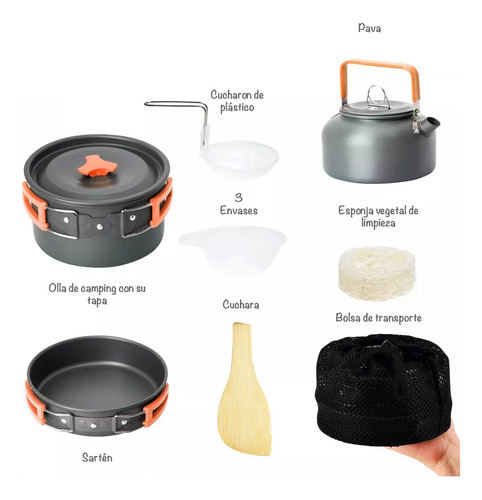 Juego de ollas camping senderismo 3 en 1 con tetera Gt-308 - Image 6