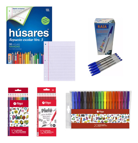 Kit utiles escolares resma 96 hojas no 3 + 4 piezas libreria - Image 1