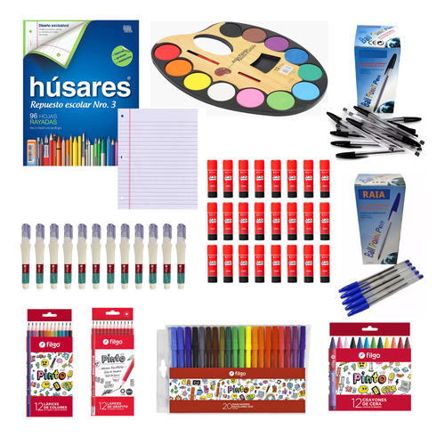 Kit utiles escolares resma 96 hojas no 3 + 9 piezas libreria - Image 1