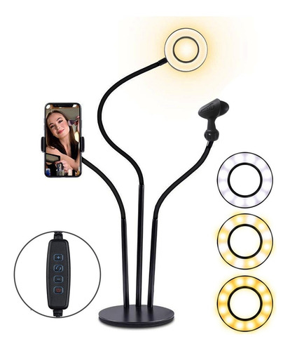Aro De Luz Led Selfie + Soporte Microfono Y Celular 3 En 1 - Imagen 1