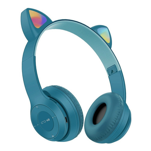 Auriculares Inalámbricos Led Orejas Gato Azul Marino