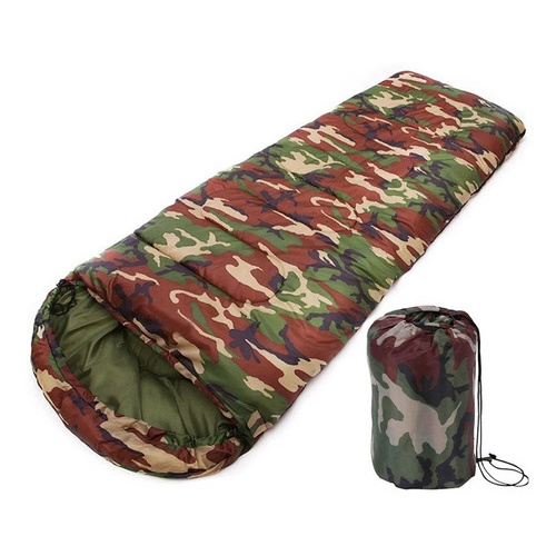 Bolsa Dormir Rectangular Camuflada Con Capucha + Funda Tela