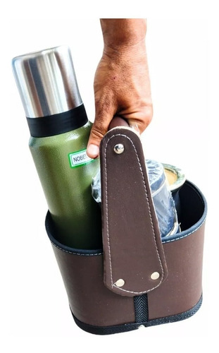 Canasta Matera Porta Termo Cuerina Juego Mate Manija Firme – vista lateral