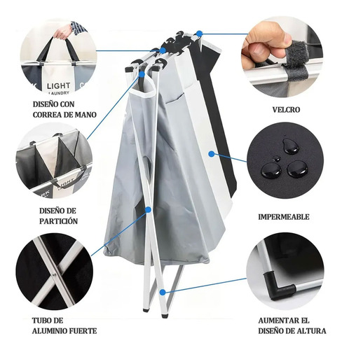 Cesto canasto triple plegable para ropa sucia de hogar lau3 - Image 4
