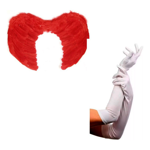 Combo Alas De Angel Disfraz + Guantes Blancos Cotillon Jo495
