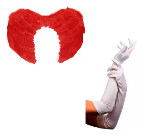 Combo Alas De Angel Disfraz + Guantes Blancos Cotillon Jo495 - Image 1
