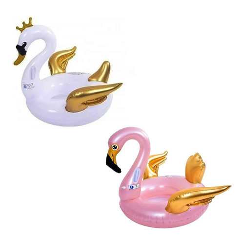 Combo Cisne Colchon Inflable + Flamenco Rosa Piletas Verano