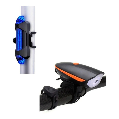 Combo Luz Trasera + Luz Delantera Con Bocina Para Bicicleta