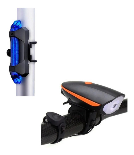 Combo Luz Trasera + Luz Delantera Con Bocina Para Bicicleta - Imagen 1