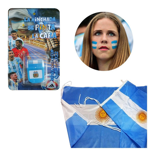 Combo Bandera Argentina 90x60 Cm + Pinturita Cara - Imagen 1