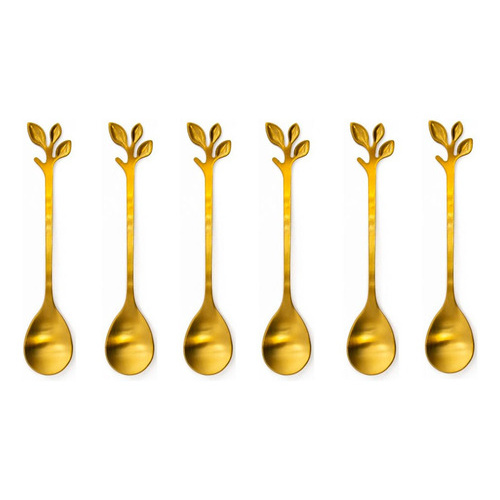 Cucharas Forma Olivo Acero Doradas 12 Cm X6 Hojas 90315