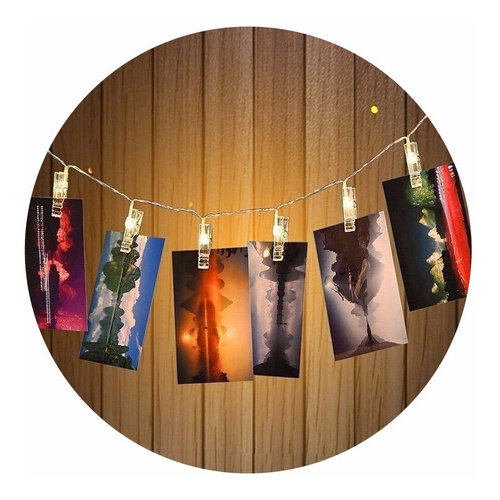 Guirnalda Tira 10 Broches Luz Led 1,9 Mts A Pilas Luz Calida